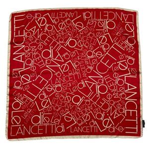 LANCETTI Red Monogrammed Silk Scarf ITALY 35”/ 34” EC